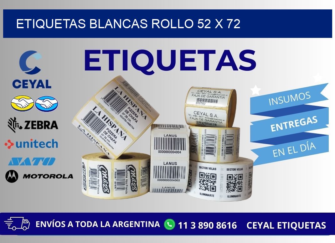 ETIQUETAS BLANCAS ROLLO 52 x 72