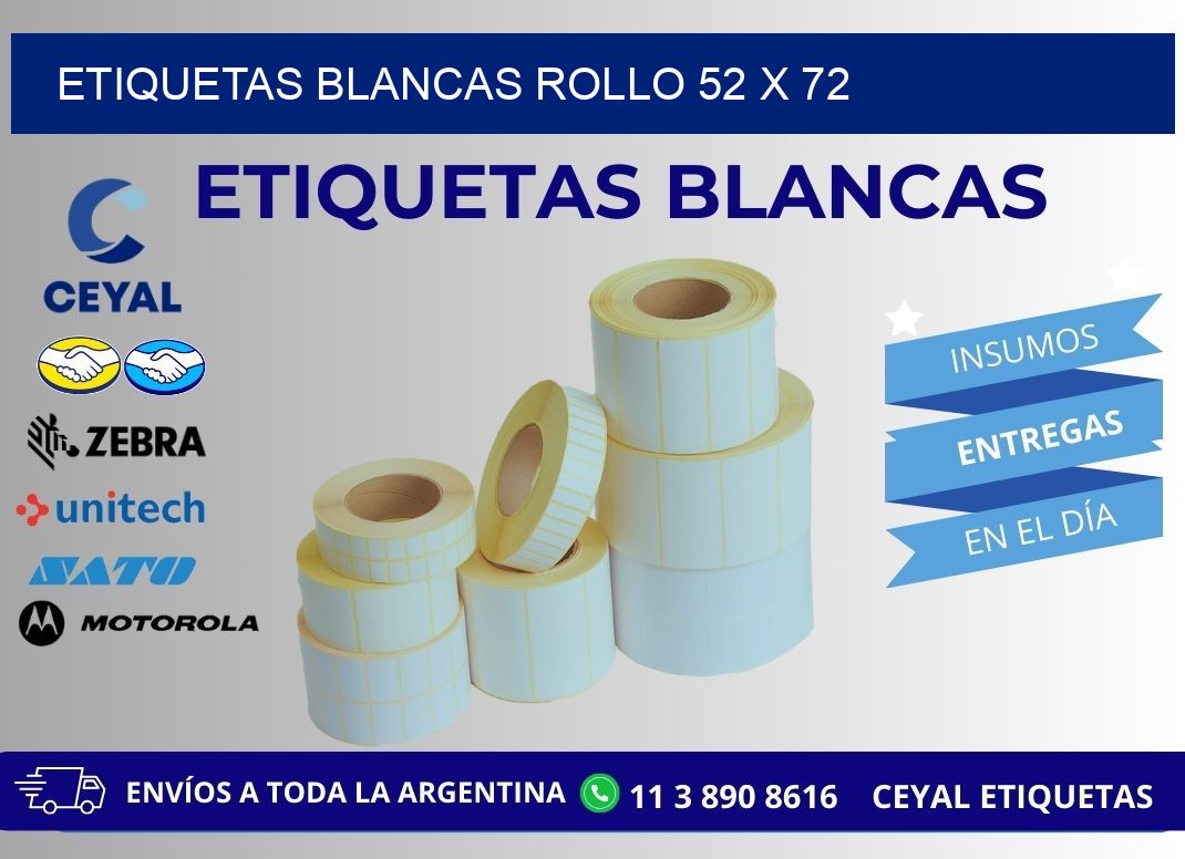 ETIQUETAS BLANCAS ROLLO 52 x 72