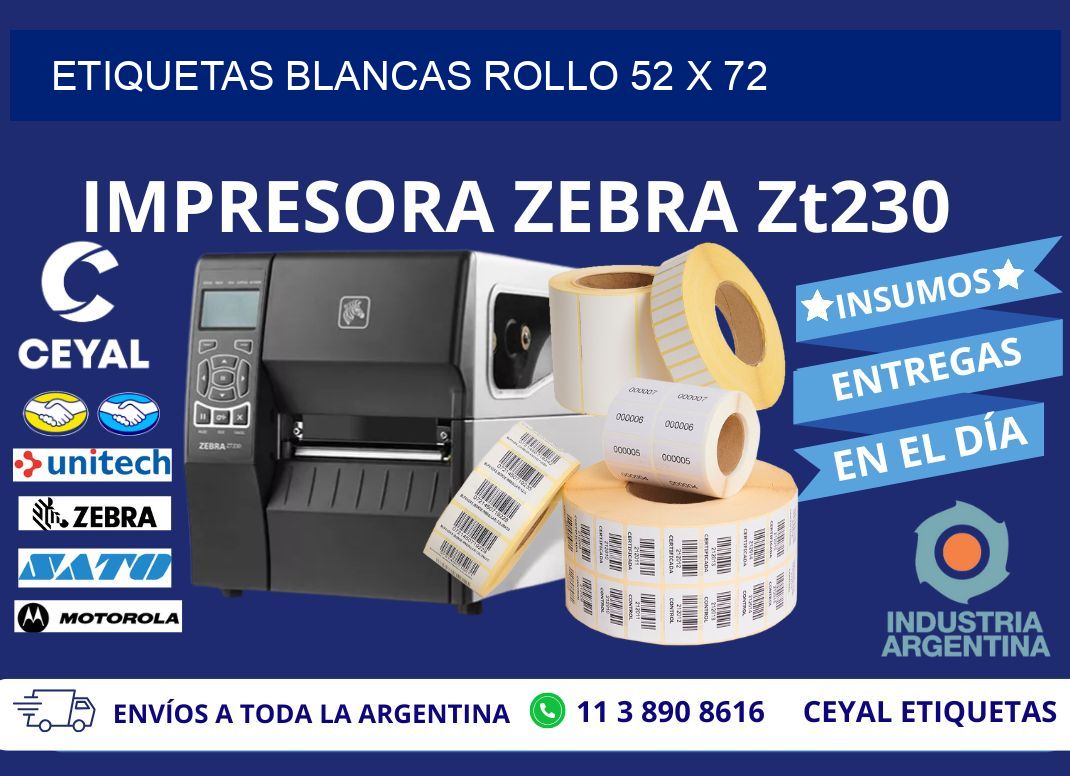 ETIQUETAS BLANCAS ROLLO 52 x 72