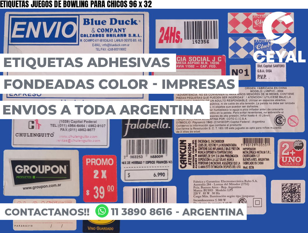 ETIQUETAS JUEGOS DE BOWLING PARA CHICOS 96 x 32