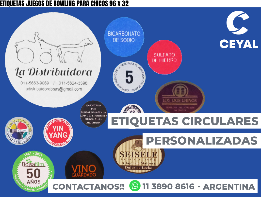 ETIQUETAS JUEGOS DE BOWLING PARA CHICOS 96 x 32