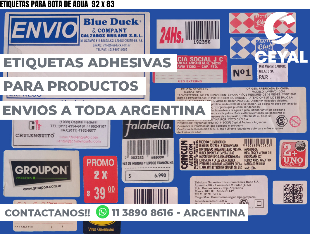 ETIQUETAS PARA BOTA DE AGUA  92 x 83