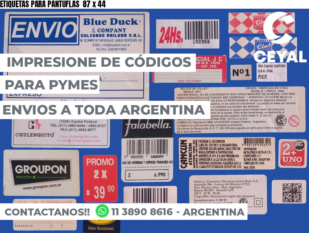 ETIQUETAS PARA PANTUFLAS  87 x 44