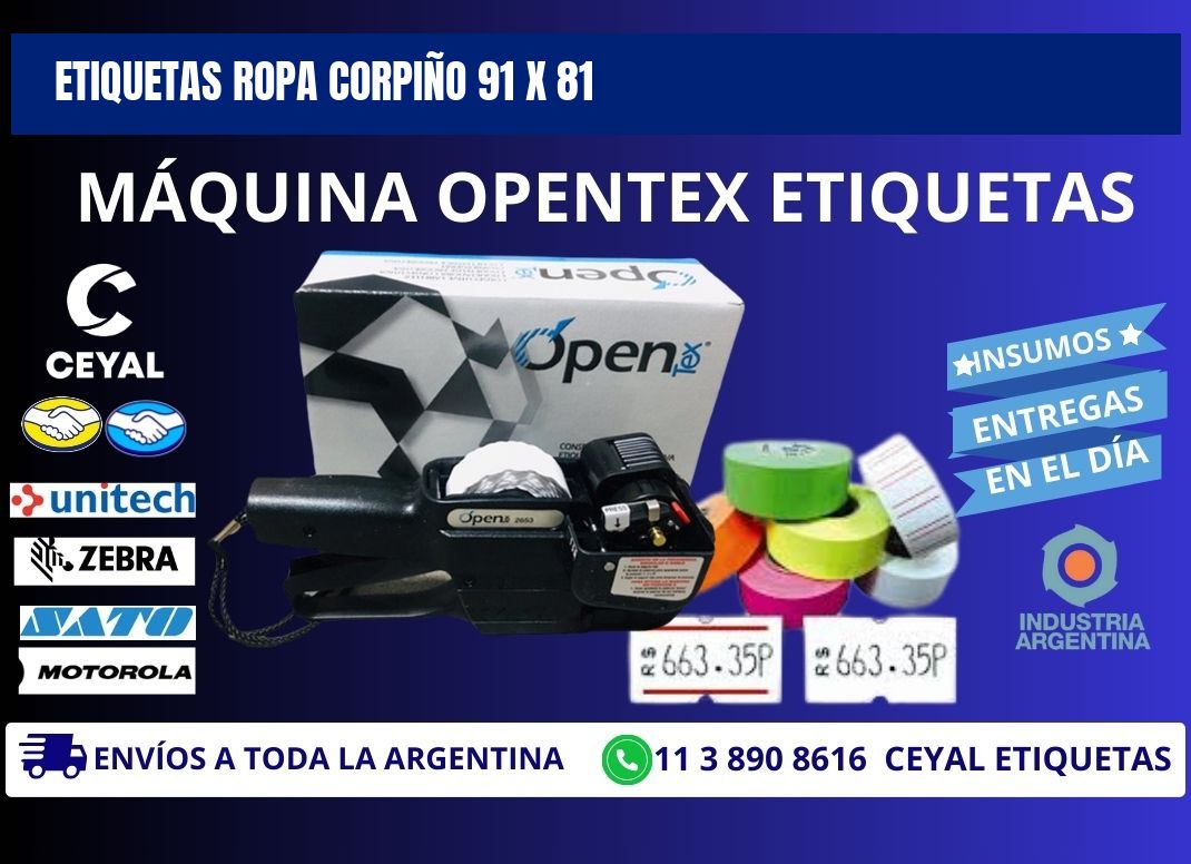 ETIQUETAS ROPA CORPIÑO 91 x 81