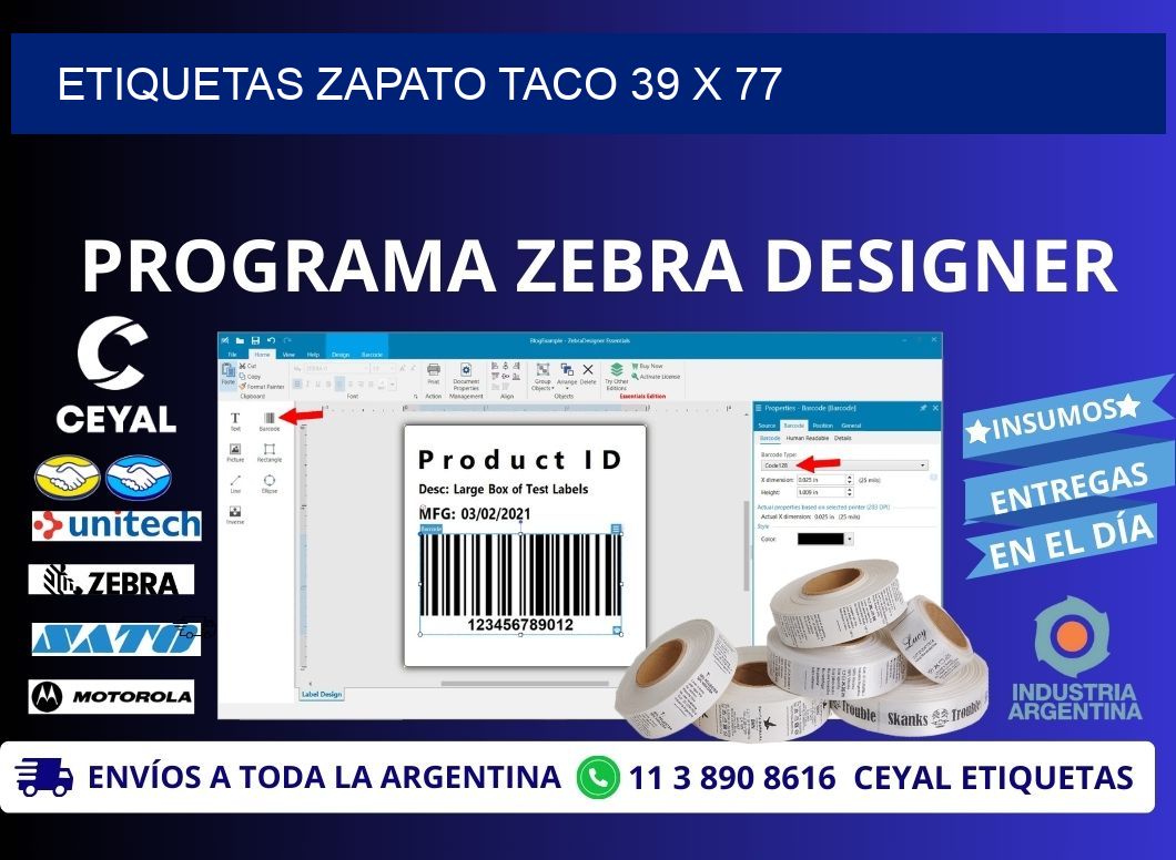 ETIQUETAS ZAPATO TACO 39 x 77