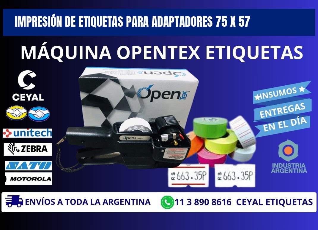 IMPRESIÓN DE ETIQUETAS PARA ADAPTADORES 75 x 57