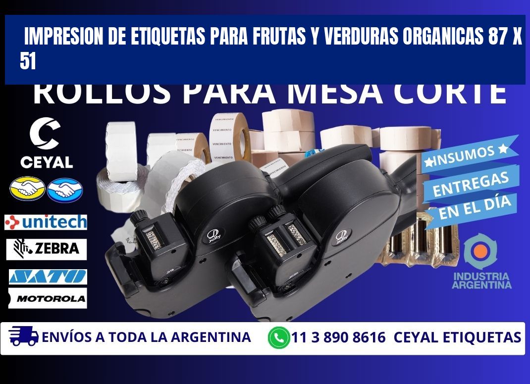 IMPRESION DE ETIQUETAS PARA FRUTAS Y VERDURAS ORGANICAS 87 x 51