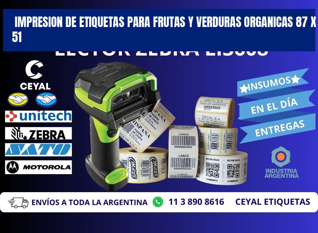 IMPRESION DE ETIQUETAS PARA FRUTAS Y VERDURAS ORGANICAS 87 x 51