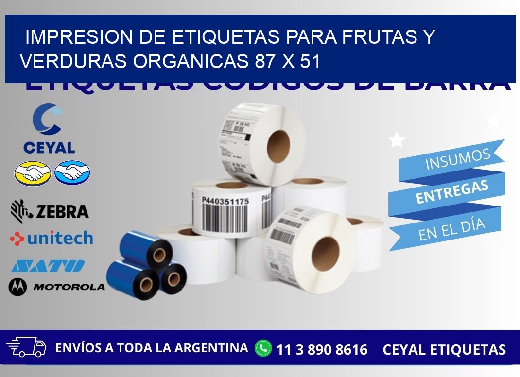 IMPRESION DE ETIQUETAS PARA FRUTAS Y VERDURAS ORGANICAS 87 x 51