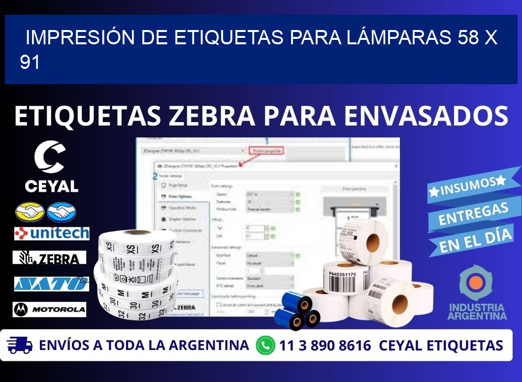 IMPRESIÓN DE ETIQUETAS PARA LÁMPARAS 58 x 91