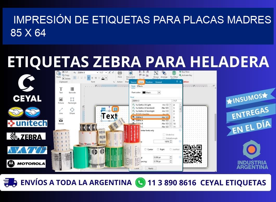 IMPRESIÓN DE ETIQUETAS PARA PLACAS MADRES 85 x 64