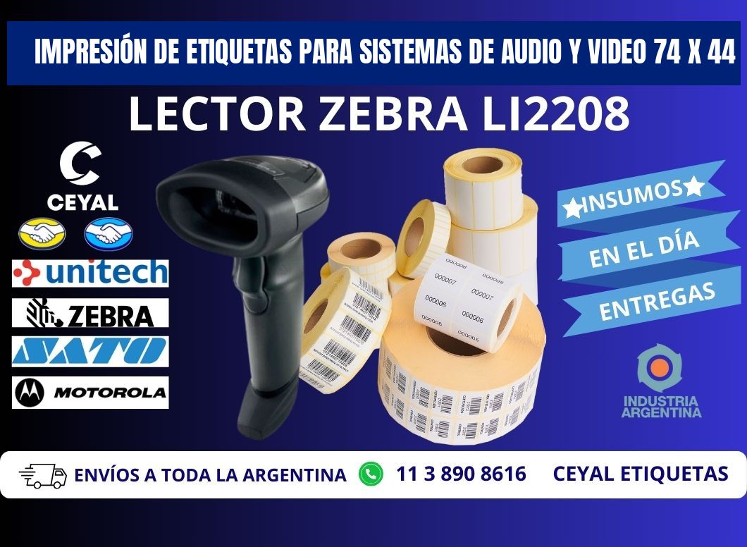 IMPRESIÓN DE ETIQUETAS PARA SISTEMAS DE AUDIO Y VIDEO 74 x 44