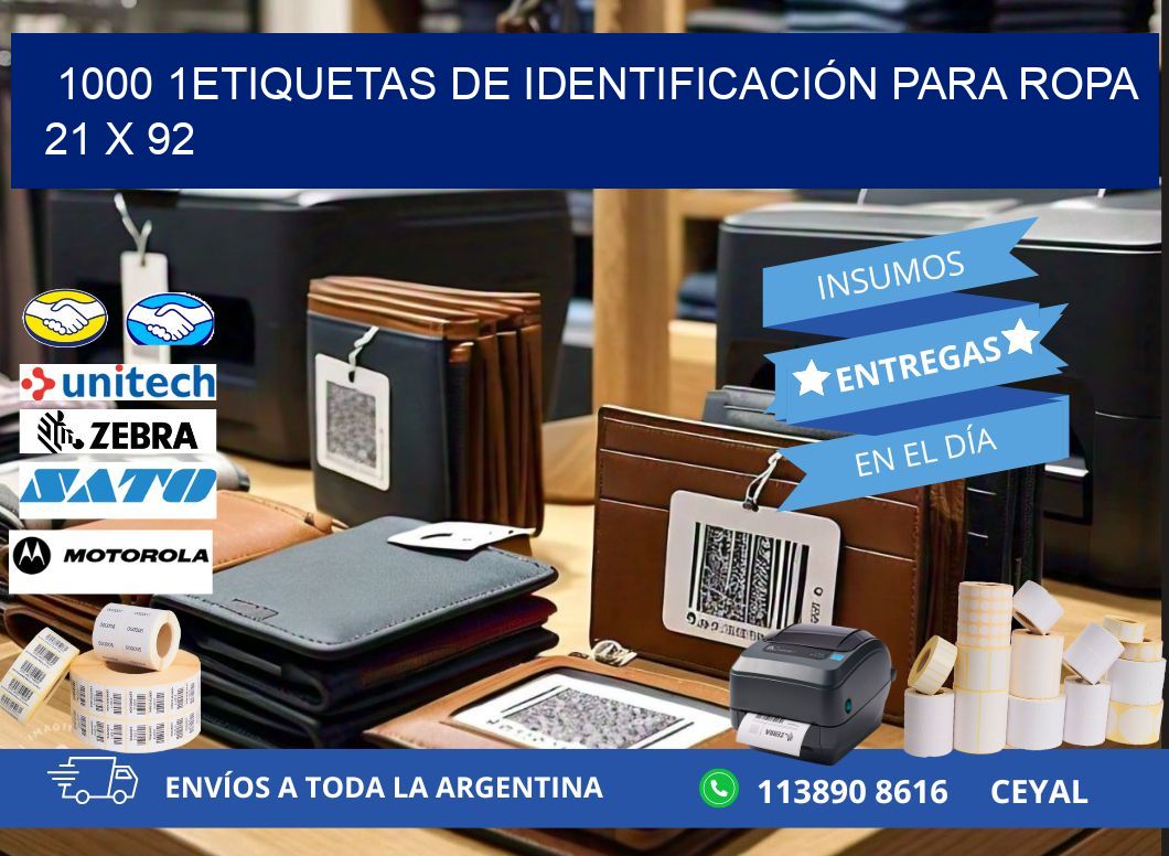 1000 1ETIQUETAS DE IDENTIFICACIÓN PARA ROPA 21 x 92