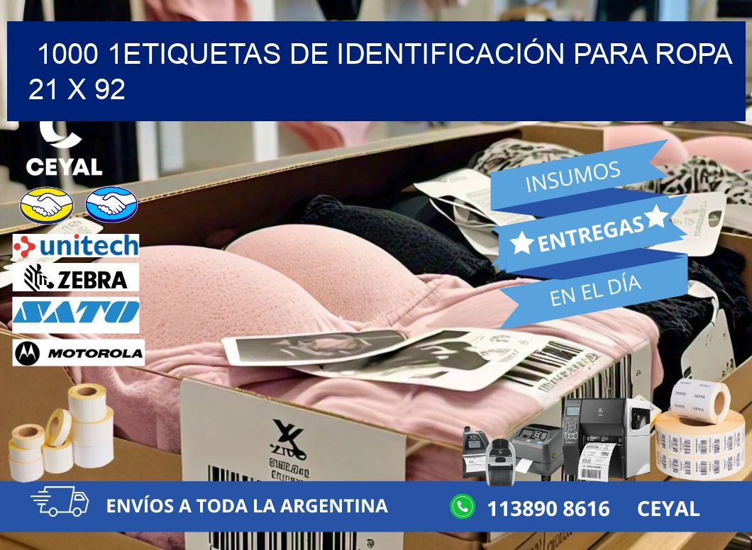 1000 1ETIQUETAS DE IDENTIFICACIÓN PARA ROPA 21 x 92