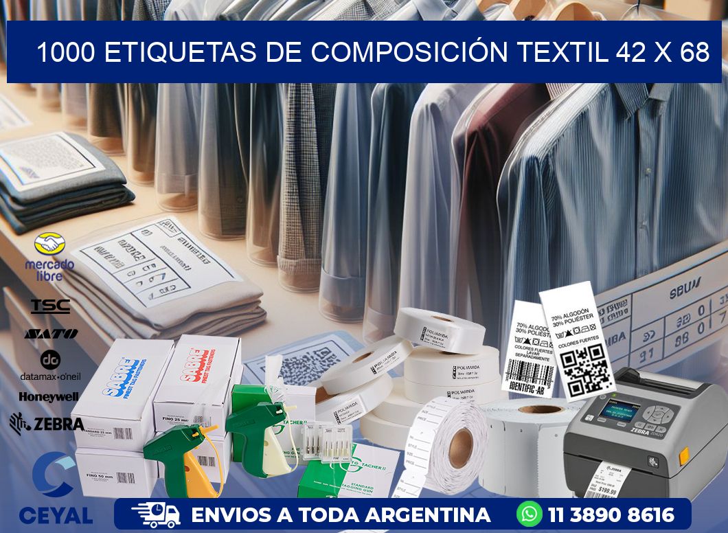 1000 ETIQUETAS DE COMPOSICIÓN TEXTIL 42 x 68