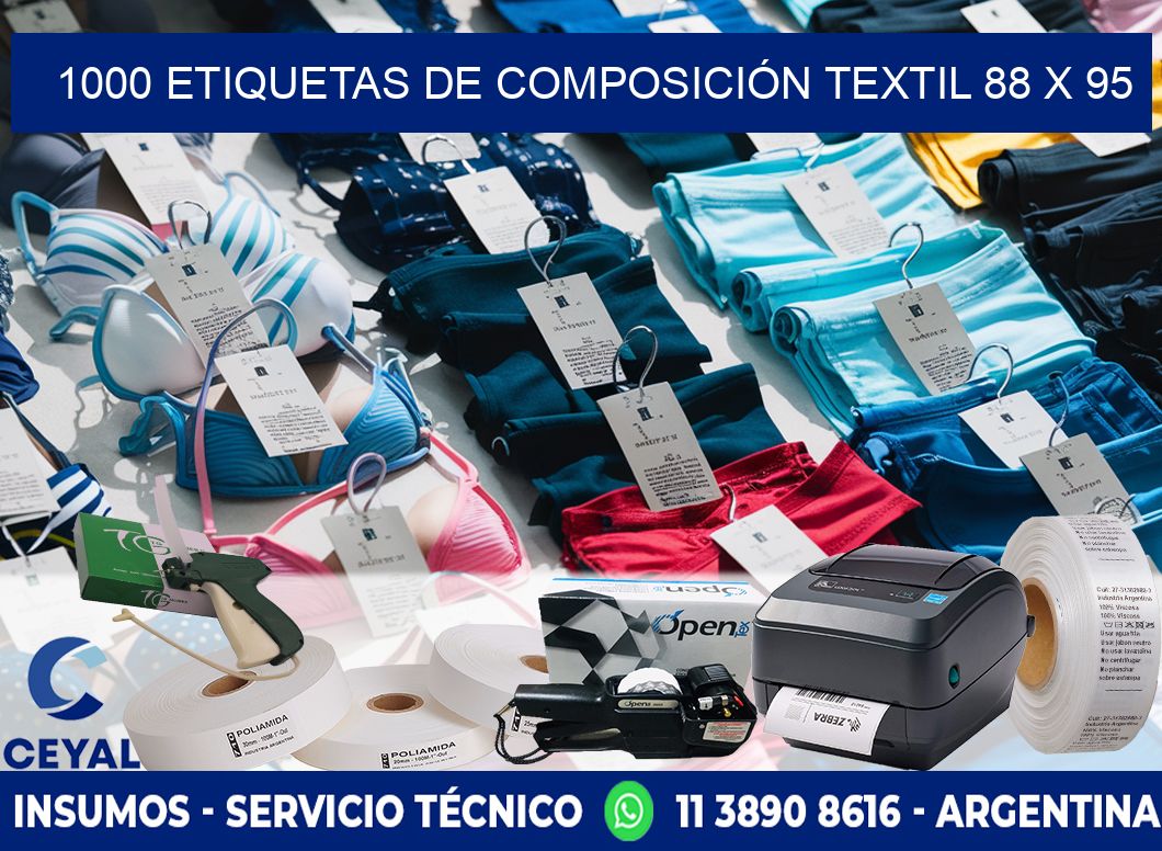 1000 ETIQUETAS DE COMPOSICIÓN TEXTIL 88 x 95