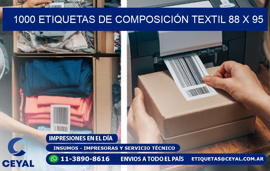 1000 ETIQUETAS DE COMPOSICIÓN TEXTIL 88 x 95