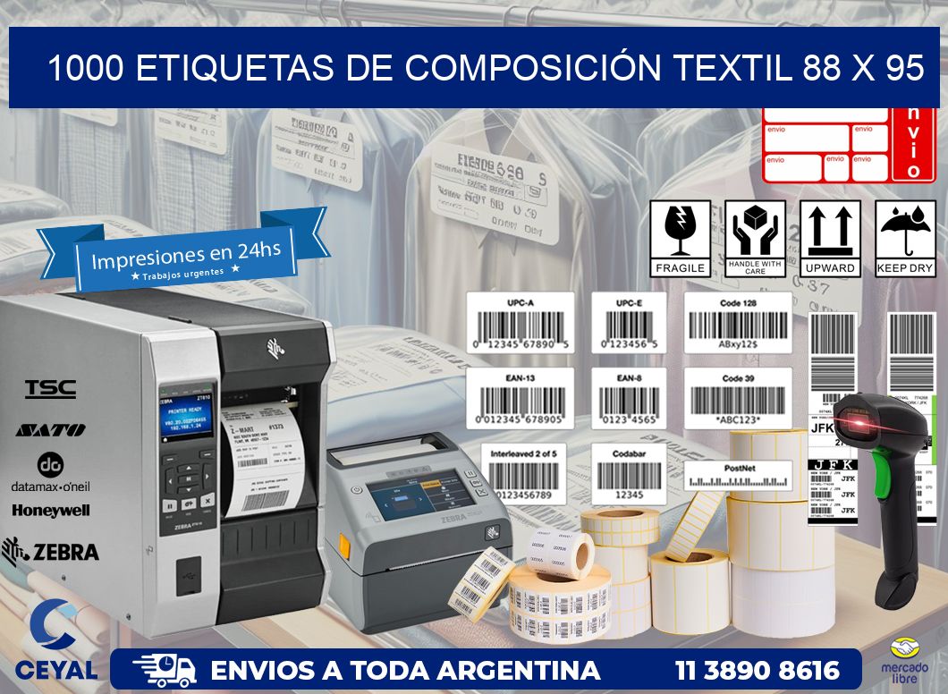 1000 ETIQUETAS DE COMPOSICIÓN TEXTIL 88 x 95