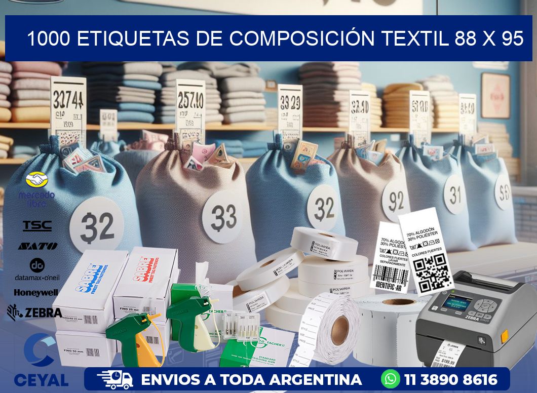 1000 ETIQUETAS DE COMPOSICIÓN TEXTIL 88 x 95