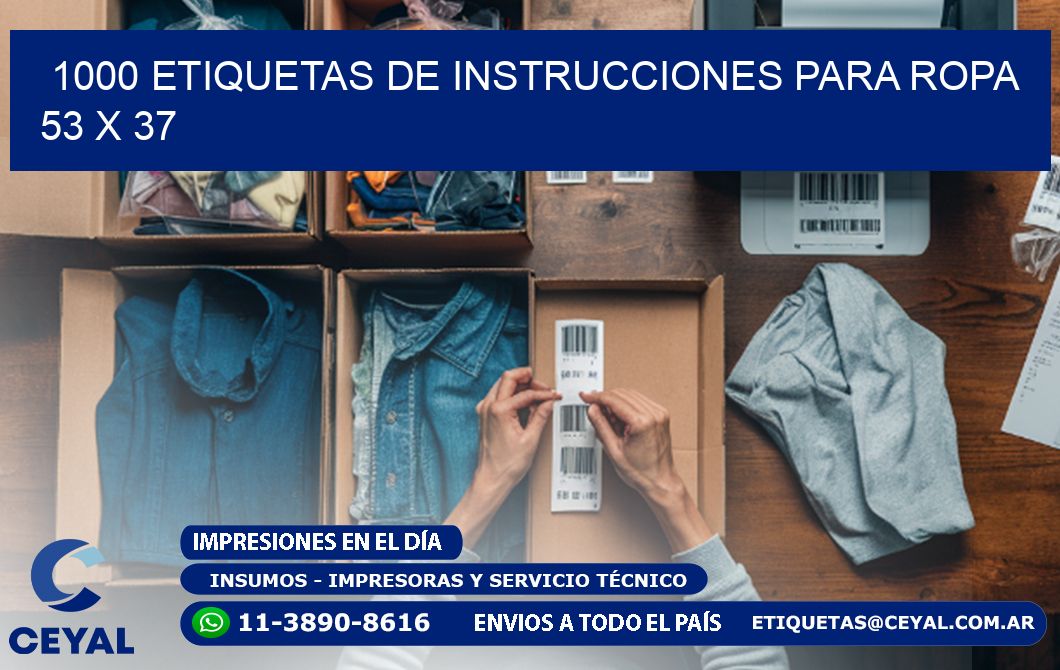 1000 ETIQUETAS DE INSTRUCCIONES PARA ROPA 53 x 37