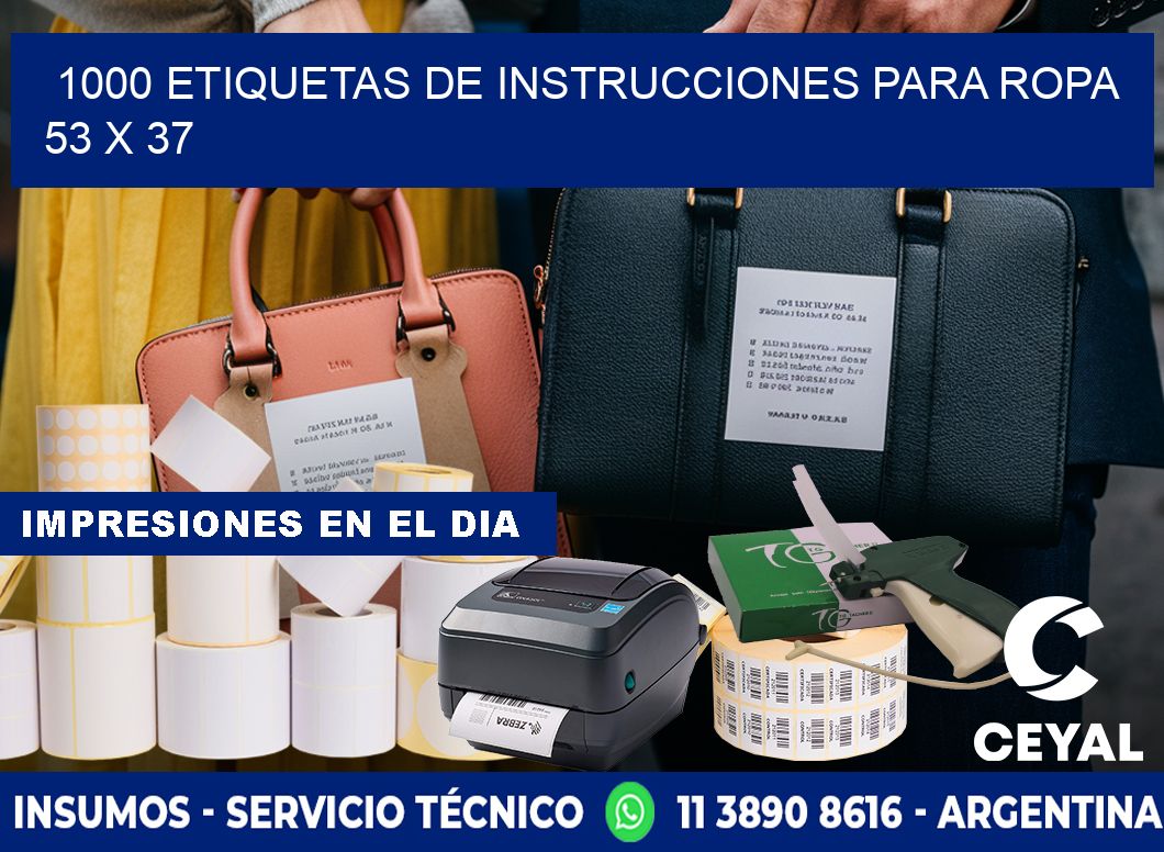 1000 ETIQUETAS DE INSTRUCCIONES PARA ROPA 53 x 37