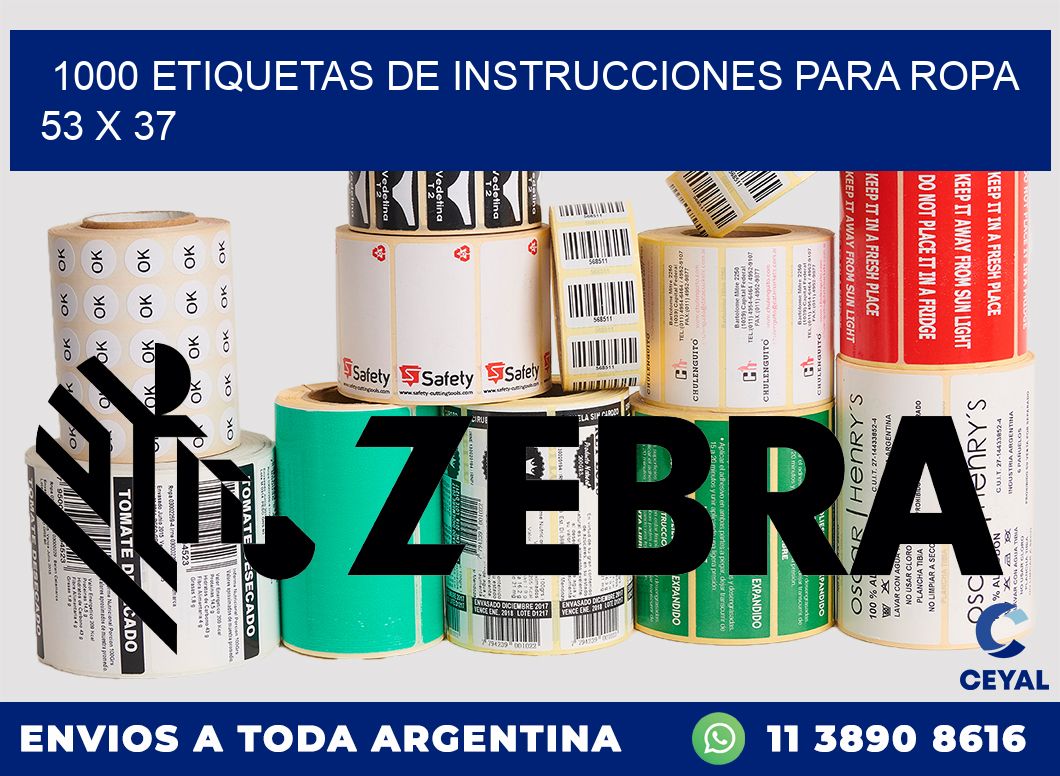 1000 ETIQUETAS DE INSTRUCCIONES PARA ROPA 53 x 37