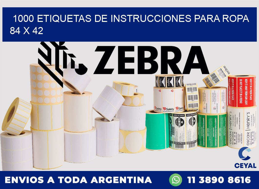 1000 ETIQUETAS DE INSTRUCCIONES PARA ROPA 84 x 42