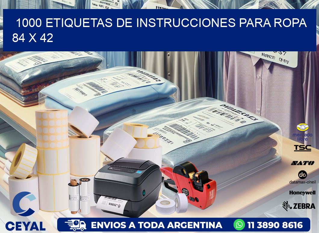 1000 ETIQUETAS DE INSTRUCCIONES PARA ROPA 84 x 42