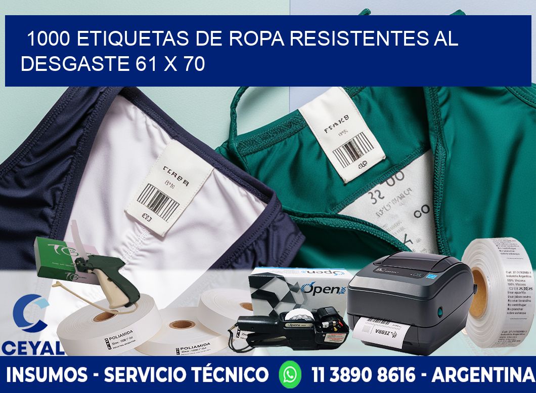 1000 ETIQUETAS DE ROPA RESISTENTES AL DESGASTE 61 x 70