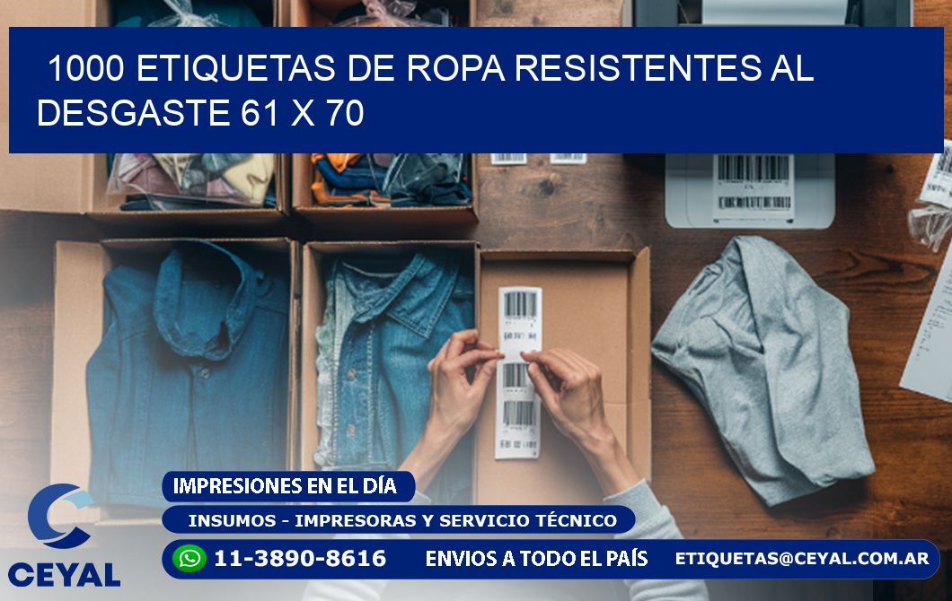 1000 ETIQUETAS DE ROPA RESISTENTES AL DESGASTE 61 x 70