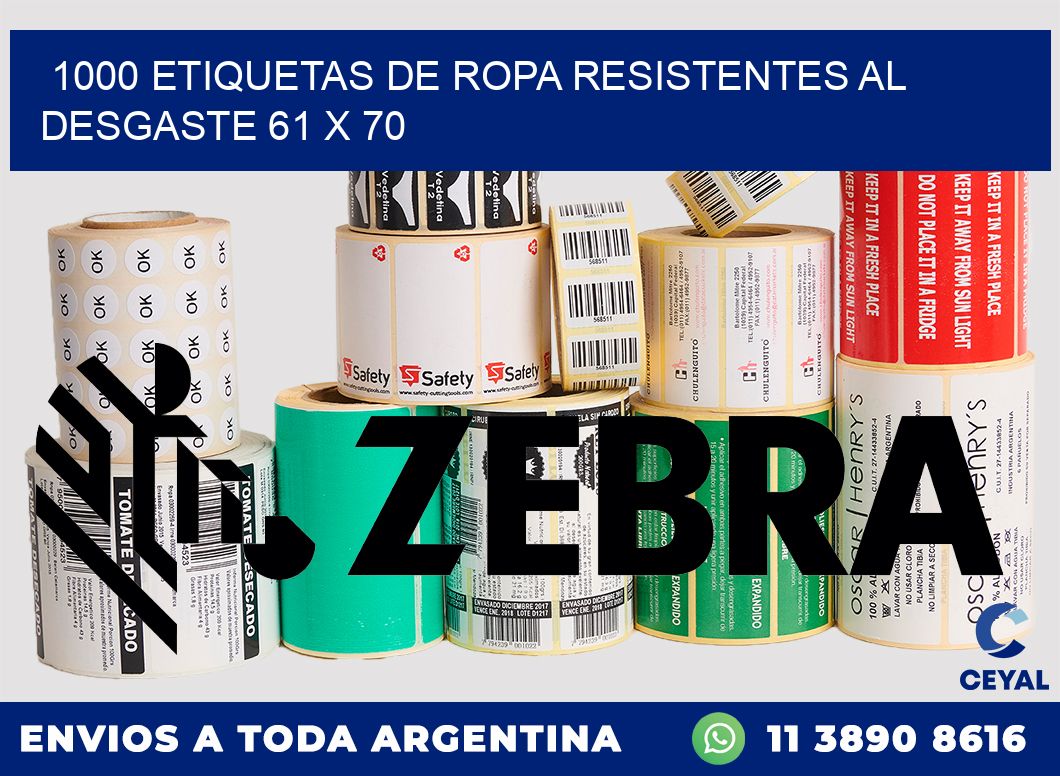 1000 ETIQUETAS DE ROPA RESISTENTES AL DESGASTE 61 x 70