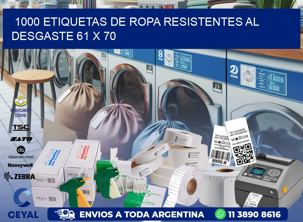 1000 ETIQUETAS DE ROPA RESISTENTES AL DESGASTE 61 x 70