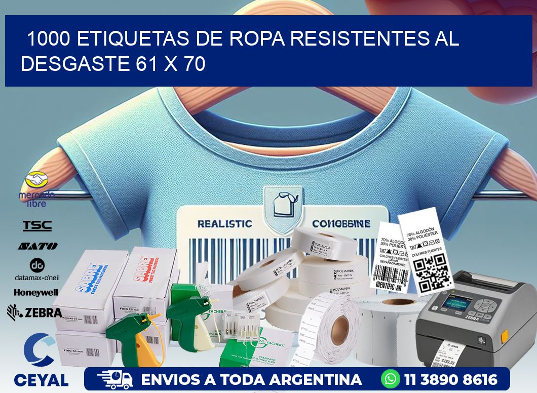 1000 ETIQUETAS DE ROPA RESISTENTES AL DESGASTE 61 x 70
