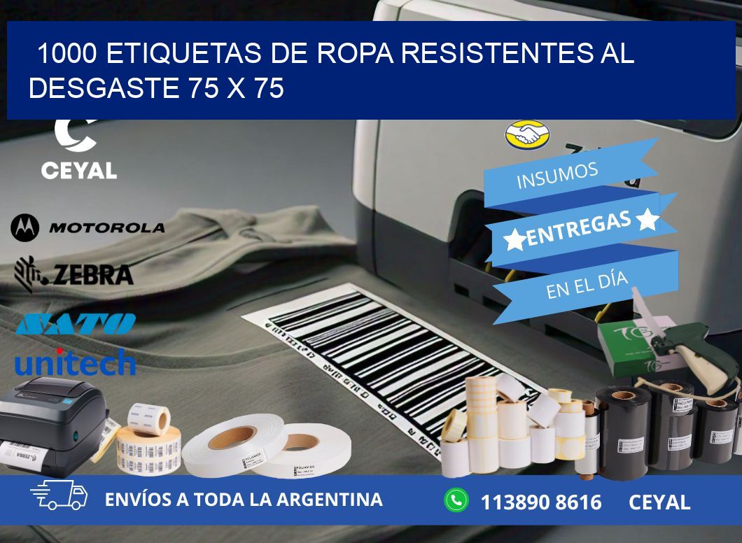 1000 ETIQUETAS DE ROPA RESISTENTES AL DESGASTE 75 x 75