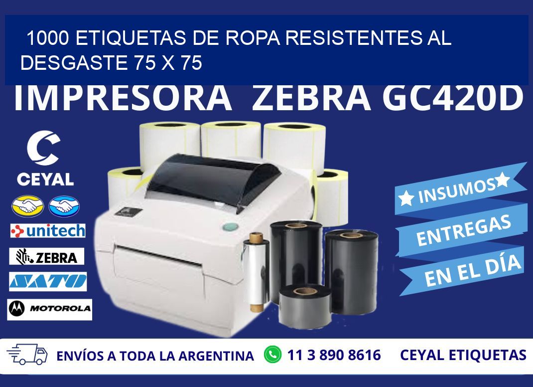 1000 ETIQUETAS DE ROPA RESISTENTES AL DESGASTE 75 x 75