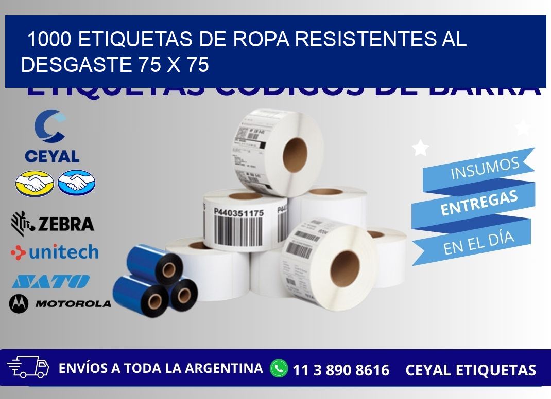 1000 ETIQUETAS DE ROPA RESISTENTES AL DESGASTE 75 x 75