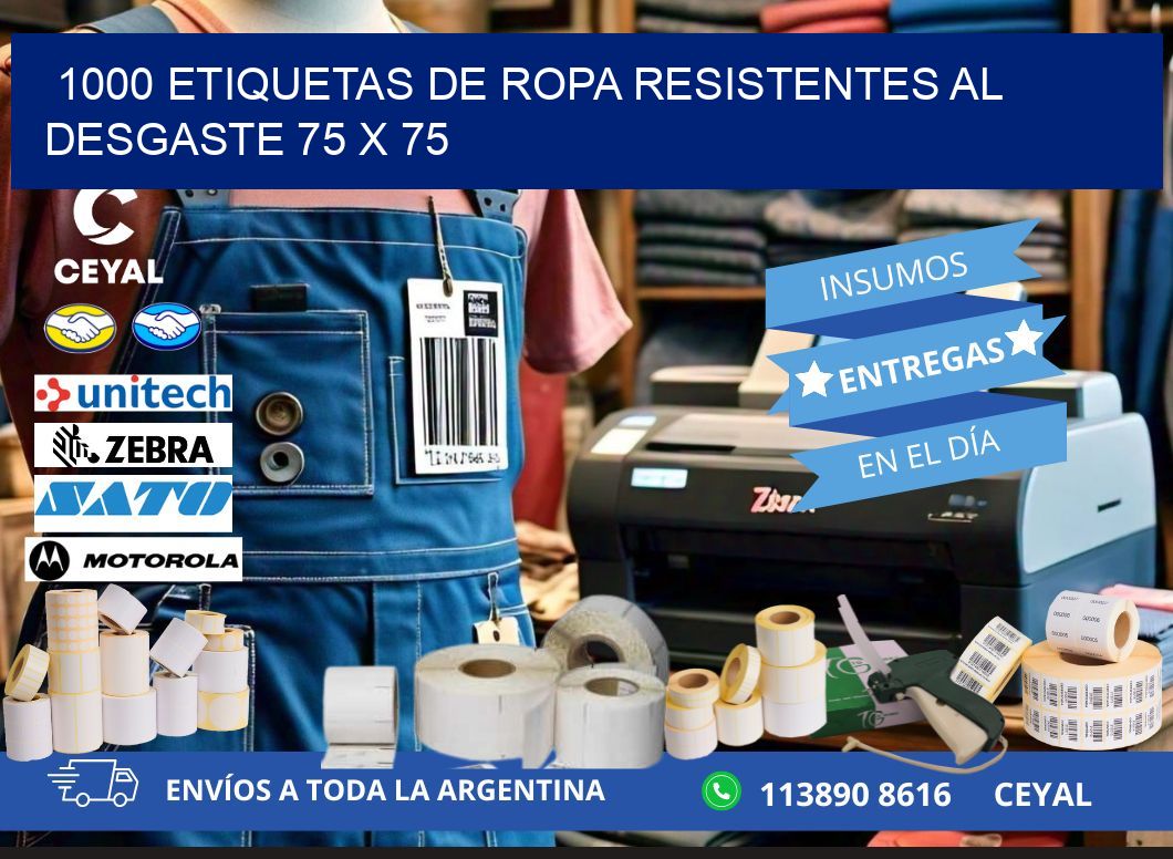 1000 ETIQUETAS DE ROPA RESISTENTES AL DESGASTE 75 x 75