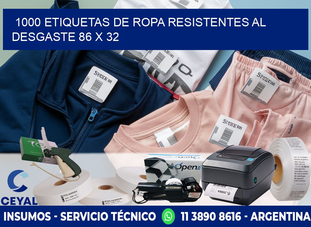 1000 ETIQUETAS DE ROPA RESISTENTES AL DESGASTE 86 x 32