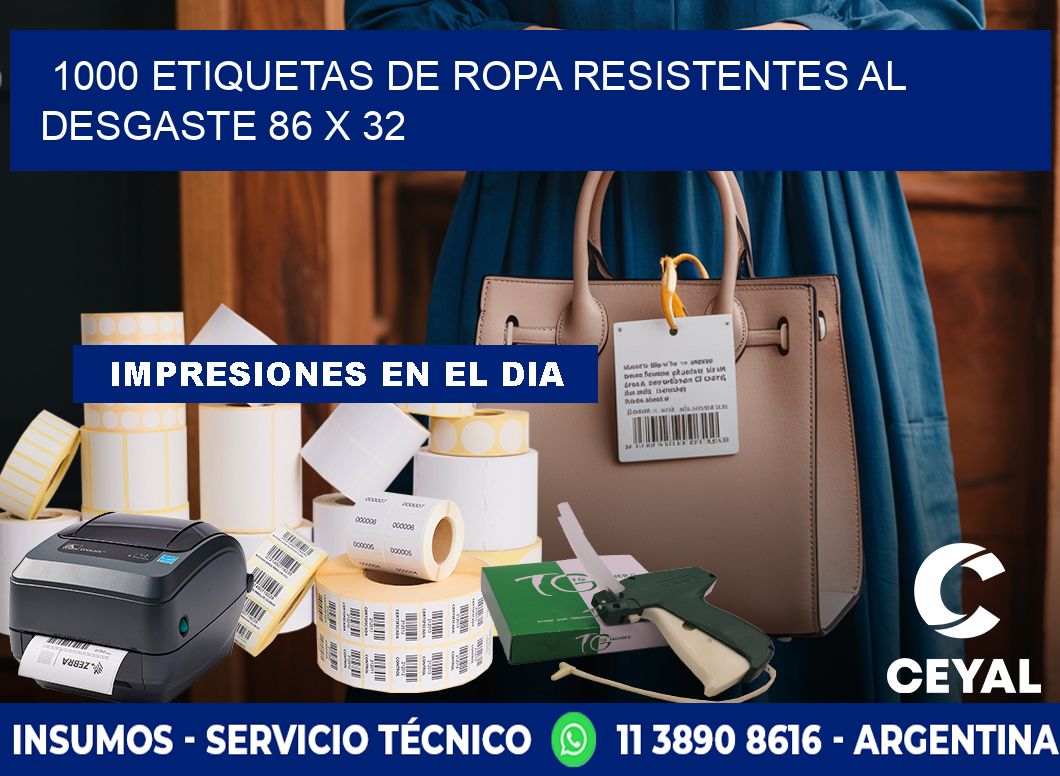 1000 ETIQUETAS DE ROPA RESISTENTES AL DESGASTE 86 x 32