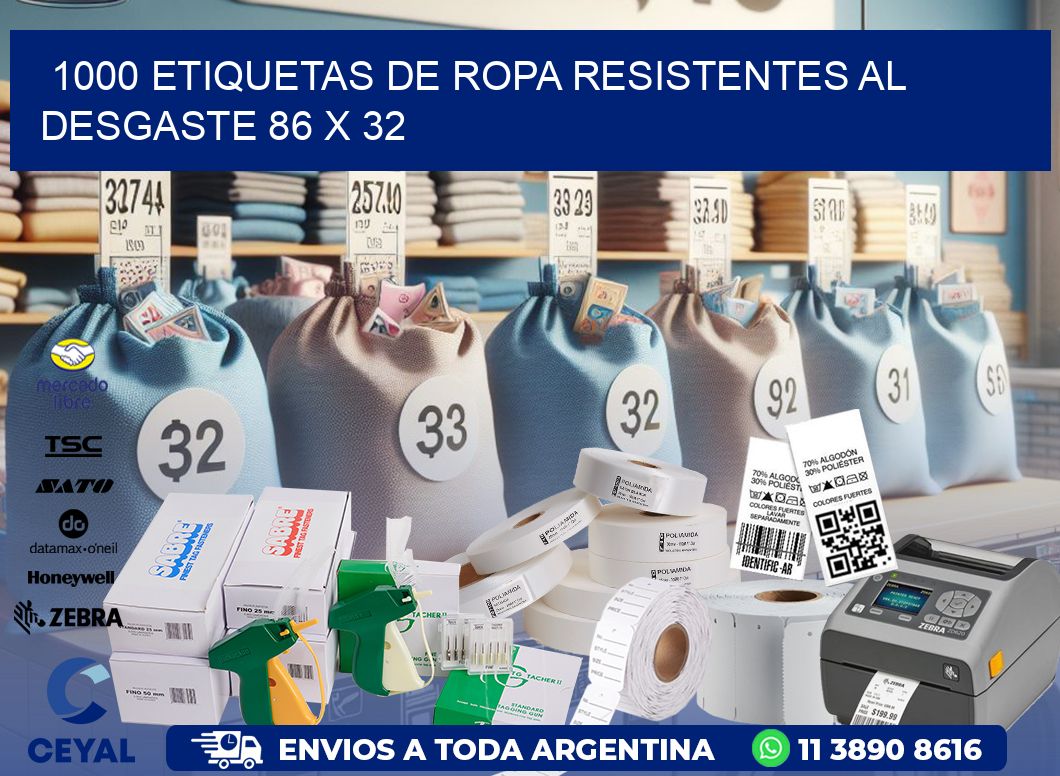 1000 ETIQUETAS DE ROPA RESISTENTES AL DESGASTE 86 x 32