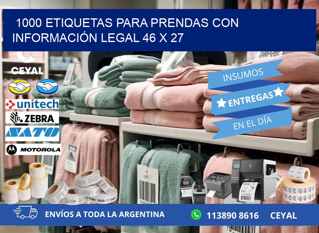 1000 ETIQUETAS PARA PRENDAS CON INFORMACIÓN LEGAL 46 x 27