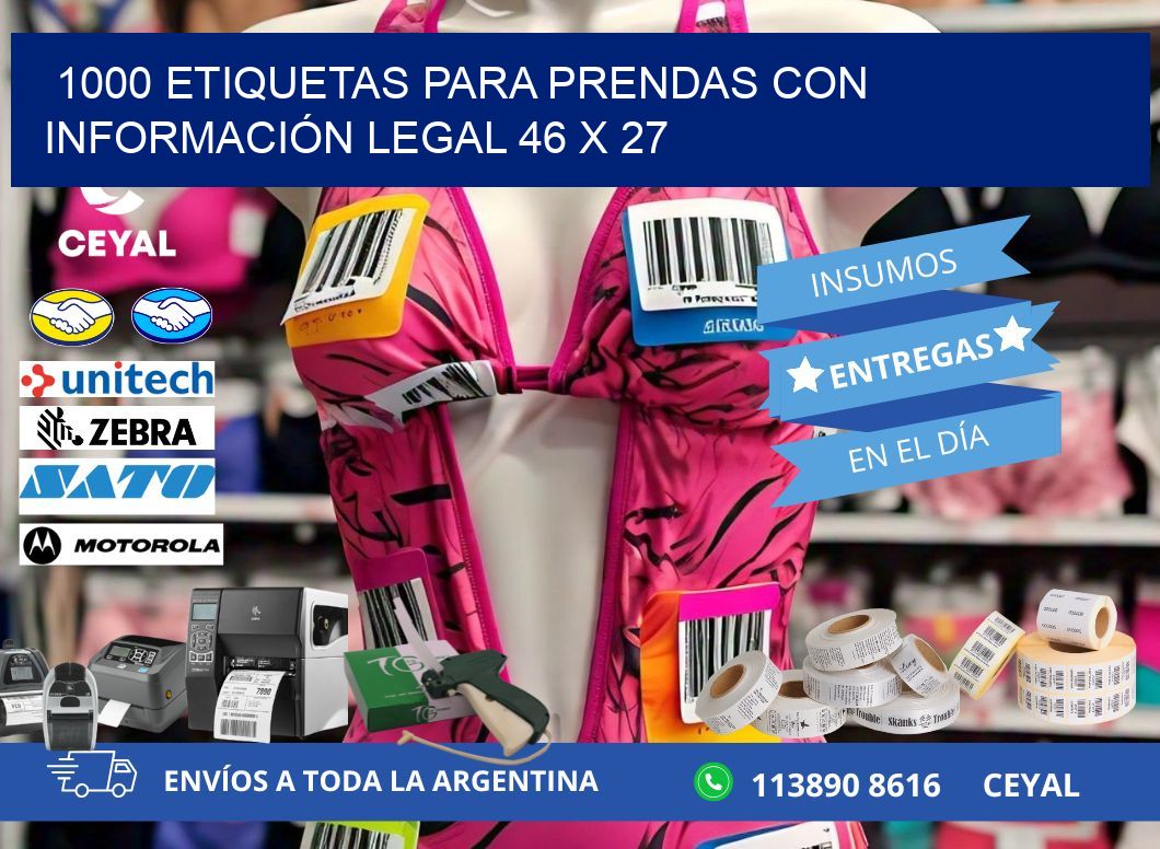 1000 ETIQUETAS PARA PRENDAS CON INFORMACIÓN LEGAL 46 x 27