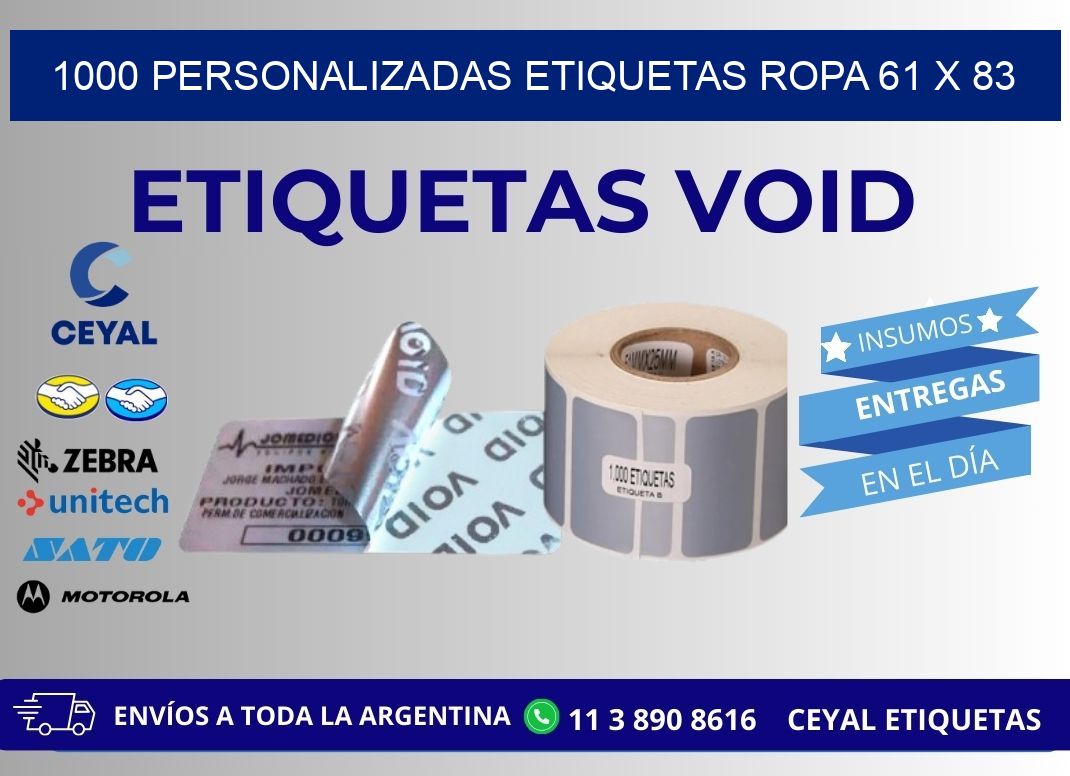 1000 PERSONALIZADAS ETIQUETAS ROPA 61 x 83