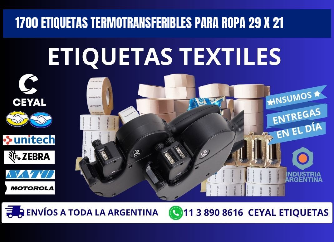 1700 ETIQUETAS TERMOTRANSFERIBLES PARA ROPA 29 x 21