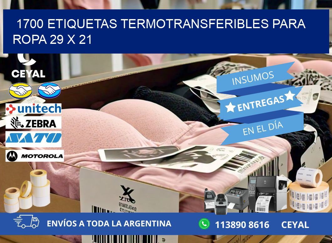 1700 ETIQUETAS TERMOTRANSFERIBLES PARA ROPA 29 x 21