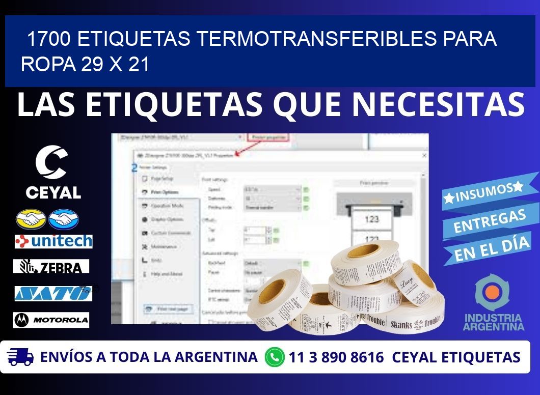 1700 ETIQUETAS TERMOTRANSFERIBLES PARA ROPA 29 x 21