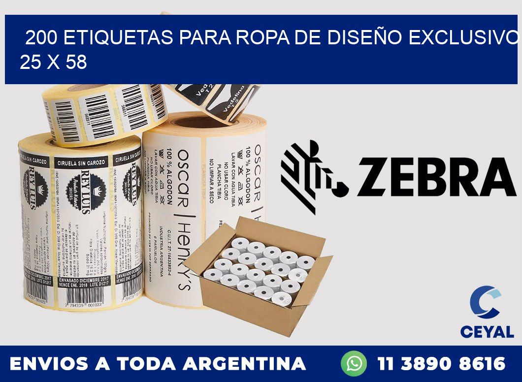 200 ETIQUETAS PARA ROPA DE DISEÑO EXCLUSIVO 25 x 58