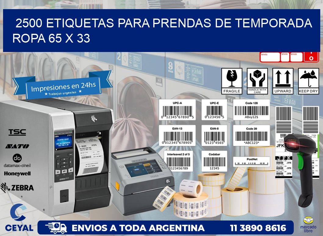 2500 ETIQUETAS PARA PRENDAS DE TEMPORADA ROPA 65 x 33