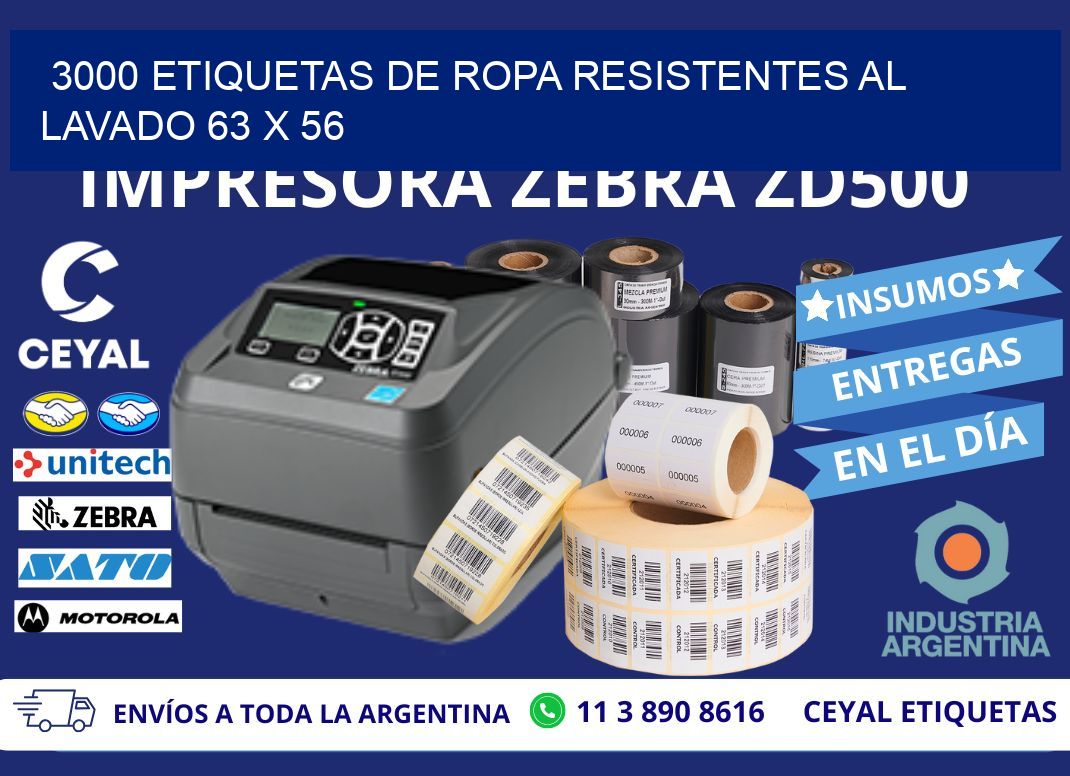 3000 ETIQUETAS DE ROPA RESISTENTES AL LAVADO 63 x 56