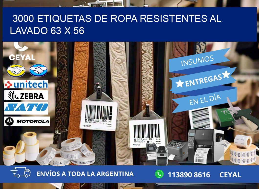 3000 ETIQUETAS DE ROPA RESISTENTES AL LAVADO 63 x 56